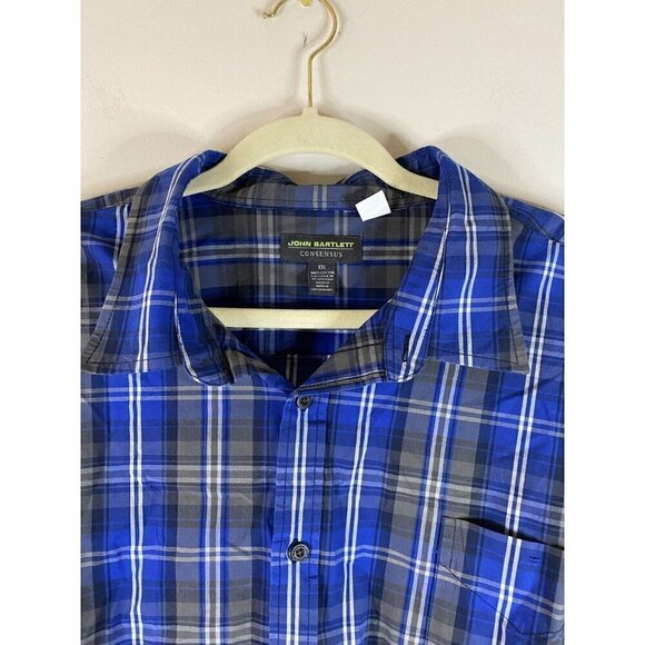 John Bartlett Consensus Button Up Long Sleeve Blue Plaid Shirt Mens Size 2XL NWT - Picture 2 of 5